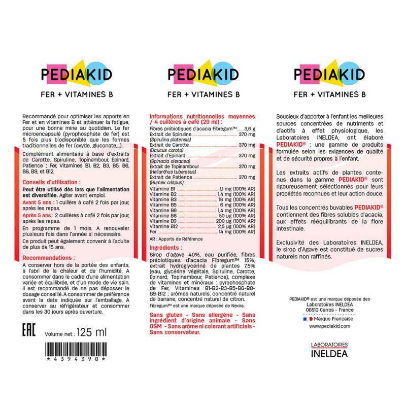 PEDIAKID Питний ФЕР + ВІТАМІНИ В / FER + VITAMINES B 125 мл - для підвищення гемоглобіну та зняття втоми — Photo 3